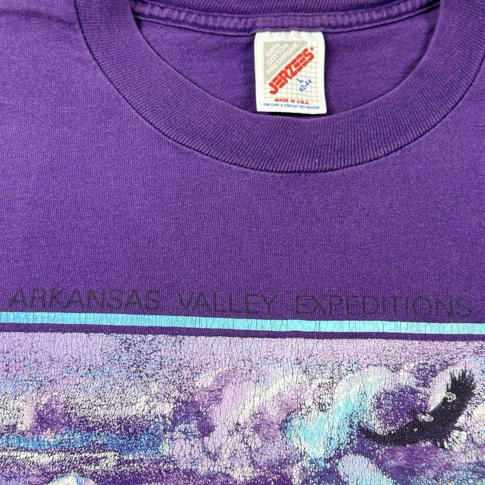 VTG 1992 Glitter Graphic T Shirt L Arkansas River Rafting Colorado Purple USA - Picture 10 of 16